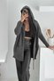 Women's Anthracite Bat Sleeve Double Pocket Hooded Loose Casual Oversize Standard Size Knitwear Cardigan - 2