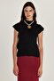 Women's Modal Fabric Standard Fit Stand Collar Black Blouse - 2