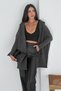 Women's Anthracite Bat Sleeve Double Pocket Hooded Loose Casual Oversize Standard Size Knitwear Cardigan - 4