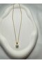 Zircon Stone Single Stone Gold Gold Color Steel Necklace - 3