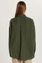 Women's Oversize Wide Cut 100% Cotton Muslin Fabric Long Sleeve Textured Khaki Shirt with Pockets - 5