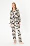 Women's 100% Cotton Woven Milk Coffee Flower Pattern Shirt Collar Button-Through Pocket Pajamas Set - 2