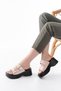 24414-574 Beige Patent Leather Buckle Wedge Heel Women's Slippers