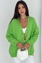 Women's Green Wide Fit Standard Size Double Pocket Button Detailed Off Shoulder Oversize Knitwear Cardigan - 7