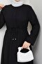 Women's Modest Long Black Crepe Dress - 4
