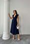Kruvaze Cushioned Sleeveless Dress Modal Fabric - Navy Blue - 3