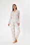 Women's 100% Cotton Woven Fabric Ecru Floral Patterned Shirt Collar Buttoned Pajama Set with Pockets - 2