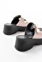 24414-574 Beige Patent Leather Buckle Wedge Heel Women's Slippers - 4