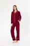 Women's 100% Cotton Woven Fabric Burgundy Color White Piping Shirt Collar Buttoned Top with Pockets Pajama Set - 2