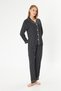 Women's 100% Cotton Woven Black Polka Dot White Piping Shirt Collar Buttoned Top with Pockets Pajama Set - 4