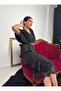 Women's Imported Fabric Top Chiffon Bottom Lace Fabric Stone Belt Detailed Lined Special Design Dress - 6