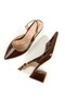 Women's Bitter Brown Patent Leather Short Thick Heeled Stiletto Asymmetrical Strap Shoes - Verlik - 3