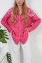 Women's Fuchsia Robe Foil Printed Oversized Shirt with Pocket Detail - 6