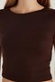 Women's Modal Fabric Slim Fit Slim Fit Short Sleeve Crew Neck Brown Blouse - 3