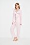 Women's 100% Cotton Luxury Viscose Oversize Shirt Collar Buttoned Striped Pink-Piped Pajama Set