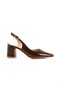 Women's Bitter Brown Patent Leather Short Thick Heeled Stiletto Asymmetrical Strap Shoes - Verlik - 4