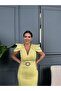 Women's Imported Scuba Fabric Stone-Decorated Shoulder Detail Belted Lined Special Design Dress - 4