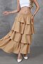 Women's Black Flounced Layered Elastic Waist Kupra Lined Crepe Skirt Suitable for Hijab - 6
