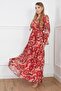 Women's Shawl Pattern Burgundy V-Neck Lined Elastic Waist Chiffon Dress Suitable for Hijab - 5