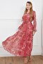 Women's Graphic Pattern Red V Neck Lined Elastic Waist Chiffon Dress Suitable for Hijab - 2