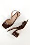 Nino Brown Patent Leather Thick Heeled Sandals Blunt Toe Shoes