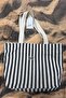 Navy Blue Striped Cotton Fabric Large Size Lined Women's Sports Beach Bag // Pc001