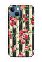 غطاء حماية لهاتف Apple iPhone 13 زهور على شرائط سوداء وبيضاء
