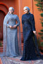 Cape Detailed Beaded Gray Hijab Evening Dress 52361Gr - 4