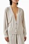 Merino Wool Button down Cardigan for Women, Deep Collar and Mother Pearl Buttons, Gray Beige