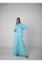 Sky Blue Classic Open Abaya 3 Pieces Set - 4