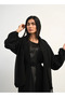 Black Pleated Front Open Abaya 3 pieces Set - 3
