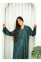 Olive Green Full Lace Open Abaya 3 Pieces Set