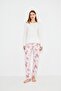 Women's 100% Cotton Luxury Viscose Fabric White Six Flower Pattern Long Sleeve Thin Winter Pajamas Set - 3