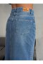 Women's Maxi Long Front Slit Medium Blue Denim Skirt - 7