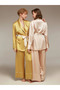 Satin Pants Robe Bra 3-Piece Set Pajama Set Green Bm-1337 - 2