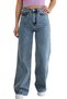Women's Blue Snow Washed High Waist Stretchy Denim Fabric Wide Leg Jeans - 2