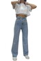 Young Girl's Blue Washed High Waist Lycra Loose Wide Leg Jeans