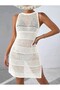 Openwork Pattern Back Low-Cut Crew Neck Sleeveless 100% Cotton Knitwear Pareo-Beach Dress - 3