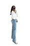 Young Girl's Blue Washed High Waist Stretchy Modern Loose Leg Jeans - 3