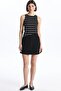 Women's Black-White Swimmer Model Crew Neck Full Licra Striped Rib Tank Top - 3