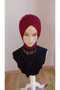 Burgundy Scarf Type Shawl Model Ready Veil Ready Shawl Ready Turban with Accessories - 5