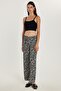 Women's Relax Fit Relaxed Cut Elastic Waist Tie Patterned Pants - 2