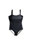 Women's Navy Blue Letter Printed Lined Fixed Covered Recovery Swimsuit