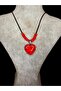 Natural Stone Heart Necklace – Red Coral Pattern & Bead Detail, - 2