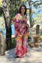 Pink Color Waist Embroidered Gold Detailed Silk Trousers Blouse Set