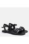 Large Size Women's Khaki Leather Sandals 41-42-43-44-Black Leather - 2