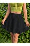 Black Embroidered Ruffle Lace Skirt