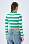 6644 Women's Crew Neck Striped Sweater Green - 6