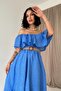 Baby Blue Brode Dress with Elastic Shoulder - 2