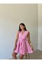 Pink Padded V-Neck Flounce Dress
